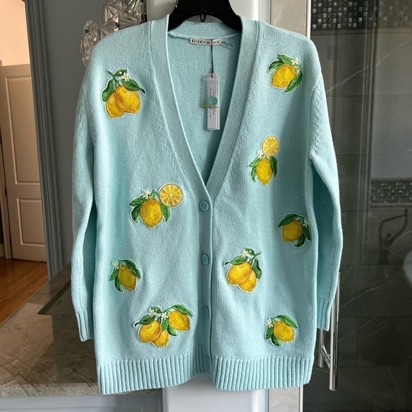 ALICE + OLIVIA BRADFORD LEMON EMBROIDERED GRANDPA CARDIGAN - Picture 8 of 16